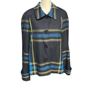 Evan Picone Women's Blazer Jacket Size M Plaid Black Blue Yellow Boxy Career